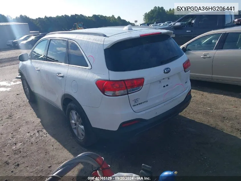 2017 Kia Sorento 2.4L Lx VIN: 5XYPGDA36HG206441 Lot: 40365129