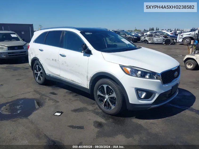 2017 Kia Sorento 3.3L Ex VIN: 5XYPH4A5XHG238582 Lot: 40395028