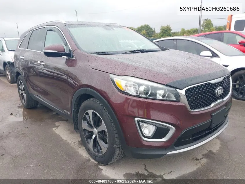 2017 Kia Sorento Ex VIN: 5XYPHDA50HG260686 Lot: 40409768