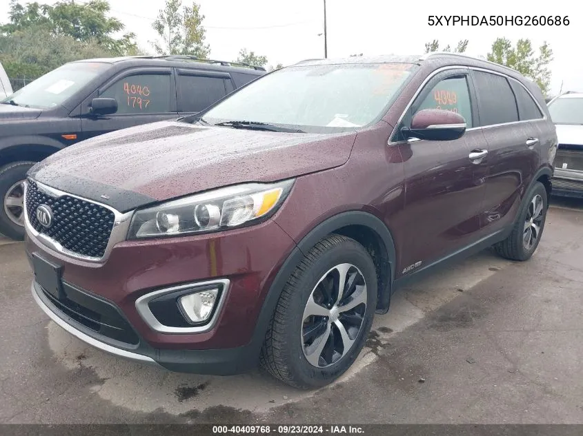 2017 Kia Sorento Ex VIN: 5XYPHDA50HG260686 Lot: 40409768