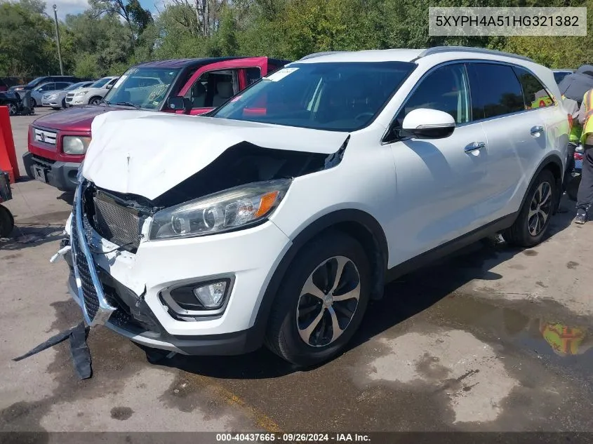 2017 Kia Sorento 3.3L Ex VIN: 5XYPH4A51HG321382 Lot: 40437665