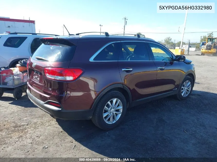 2017 Kia Sorento 3.3L Lx VIN: 5XYPGDA56HG332980 Lot: 40439889