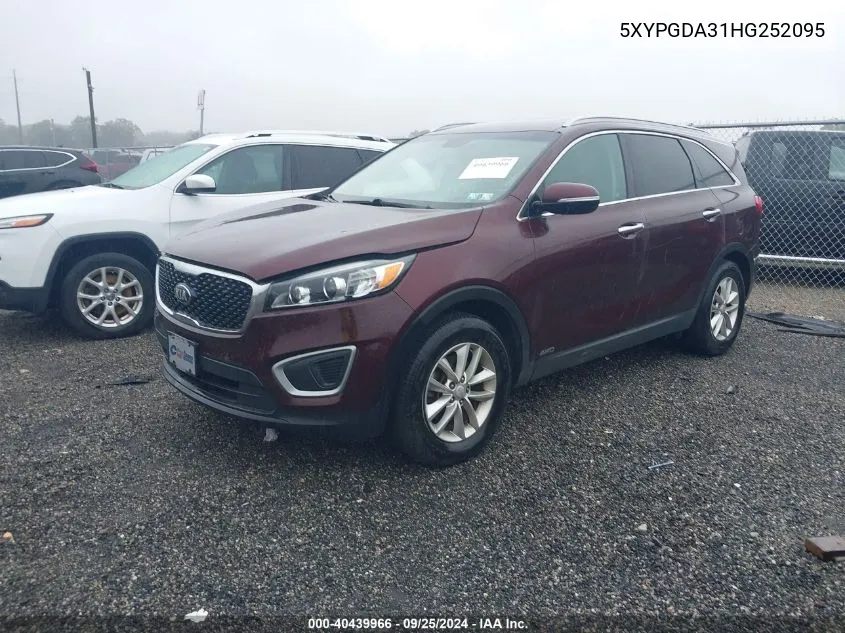 5XYPGDA31HG252095 2017 Kia Sorento 2.4L Lx