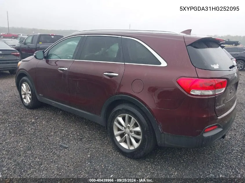 5XYPGDA31HG252095 2017 Kia Sorento 2.4L Lx