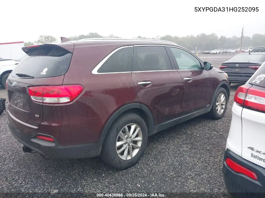 5XYPGDA31HG252095 2017 Kia Sorento 2.4L Lx