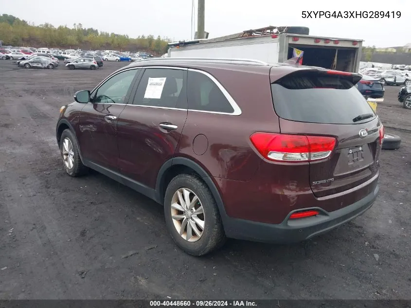 5XYPG4A3XHG289419 2017 Kia Sorento 2.4L Lx