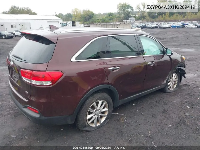 2017 Kia Sorento 2.4L Lx VIN: 5XYPG4A3XHG289419 Lot: 40448660