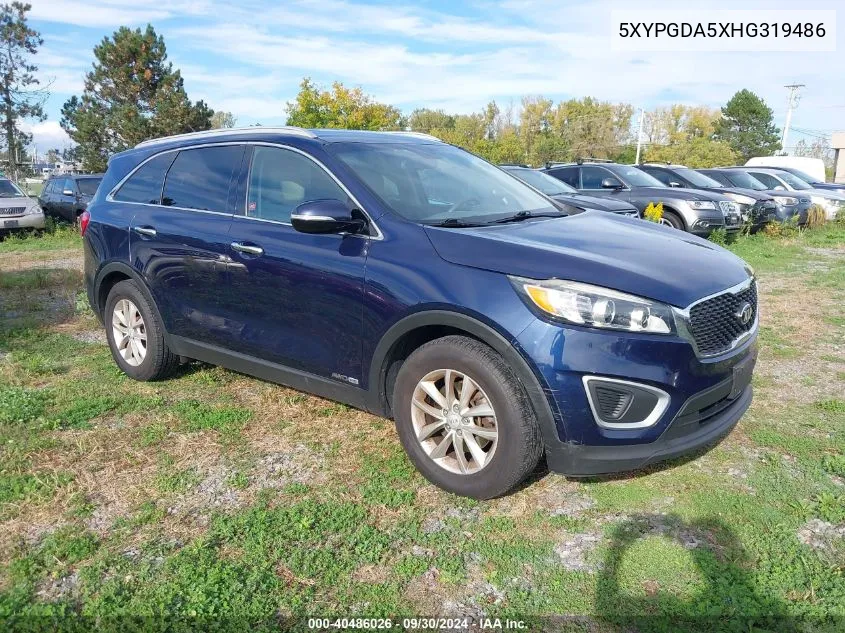 2017 Kia Sorento 3.3L Lx VIN: 5XYPGDA5XHG319486 Lot: 40486026