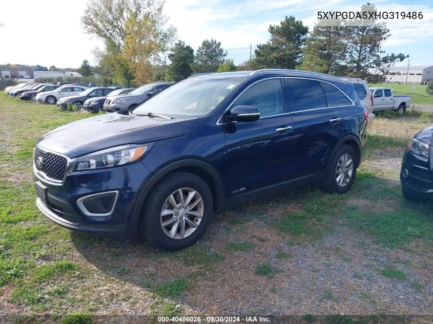 2017 Kia Sorento 3.3L Lx VIN: 5XYPGDA5XHG319486 Lot: 40486026