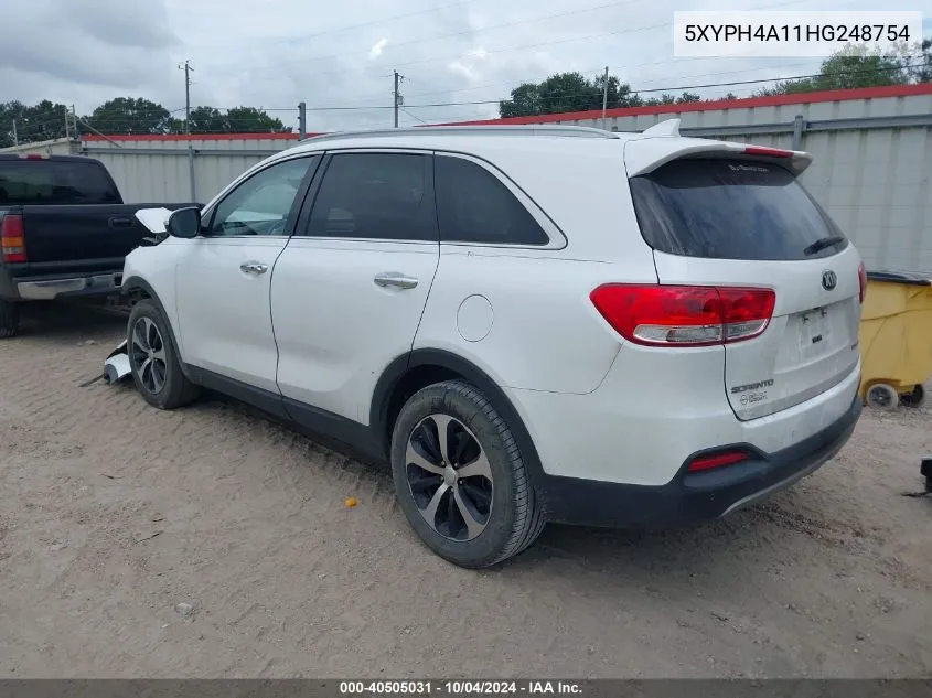 2017 Kia Sorento 2.0T Ex VIN: 5XYPH4A11HG248754 Lot: 40505031