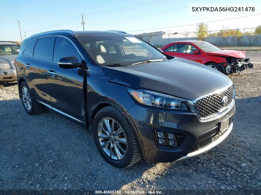 5XYPKDA56HG241478 2017 Kia Sorento 3.3L Sxl