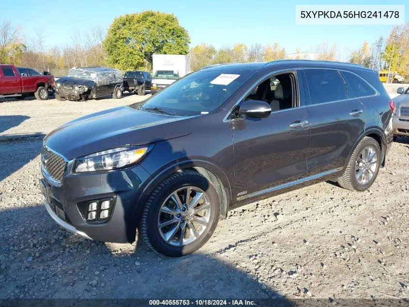 5XYPKDA56HG241478 2017 Kia Sorento 3.3L Sxl