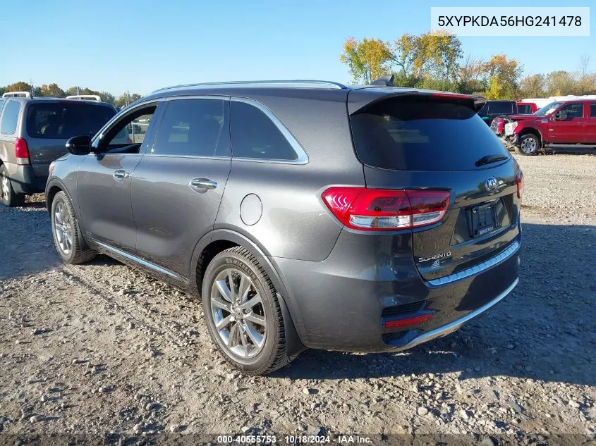 2017 Kia Sorento 3.3L Sxl VIN: 5XYPKDA56HG241478 Lot: 40555753