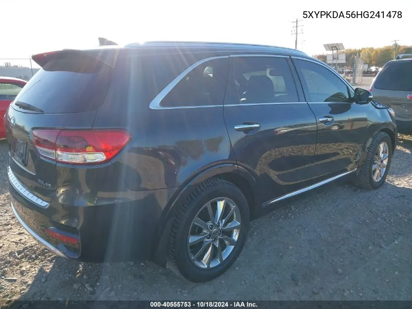 2017 Kia Sorento 3.3L Sxl VIN: 5XYPKDA56HG241478 Lot: 40555753