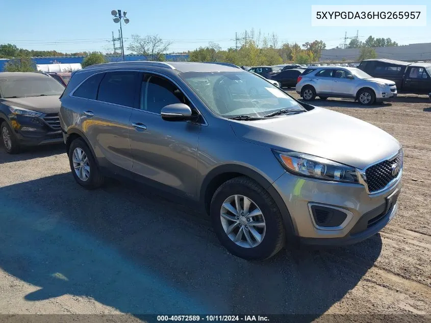 2017 Kia Sorento 2.4L Lx VIN: 5XYPGDA36HG265957 Lot: 40572589