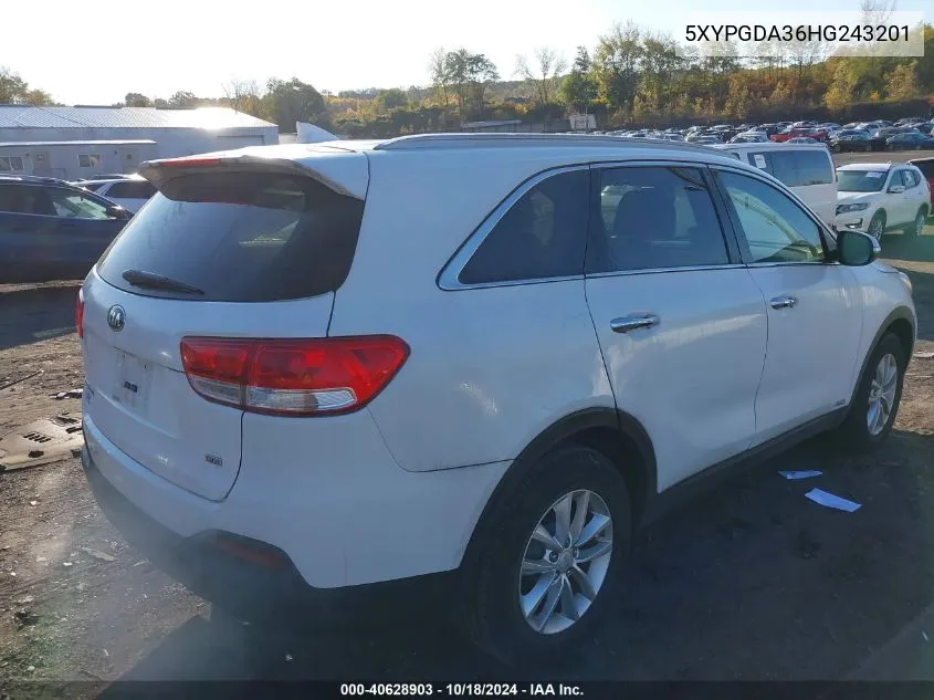 5XYPGDA36HG243201 2017 Kia Sorento 2.4L Lx