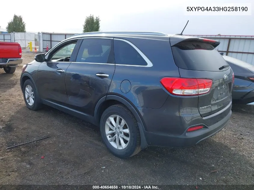 5XYPG4A33HG258190 2017 Kia Sorento 2.4L Lx