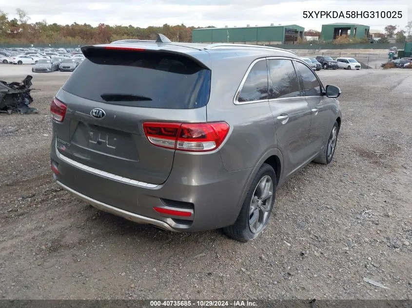 2017 Kia Sorento 3.3L Sx VIN: 5XYPKDA58HG310025 Lot: 40735685