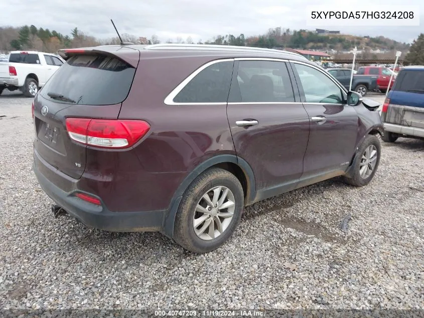 2017 Kia Sorento Lx V6 VIN: 5XYPGDA57HG324208 Lot: 40747209