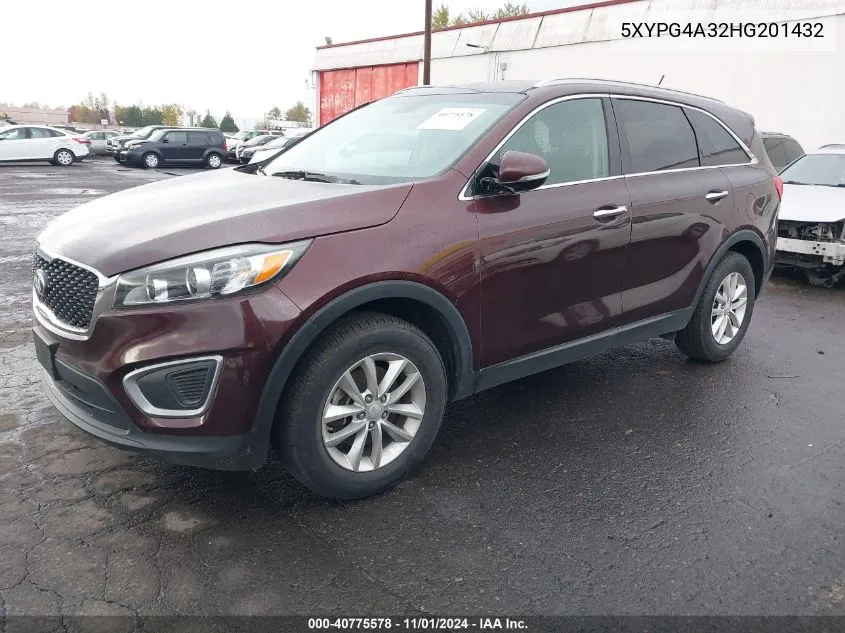 2017 Kia Sorento 2.4L Lx VIN: 5XYPG4A32HG201432 Lot: 40775578