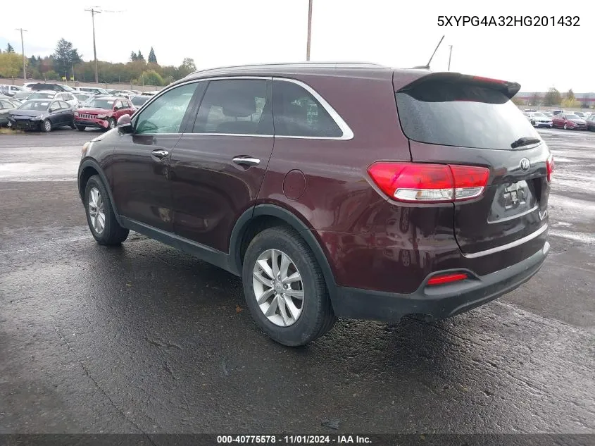 2017 Kia Sorento 2.4L Lx VIN: 5XYPG4A32HG201432 Lot: 40775578