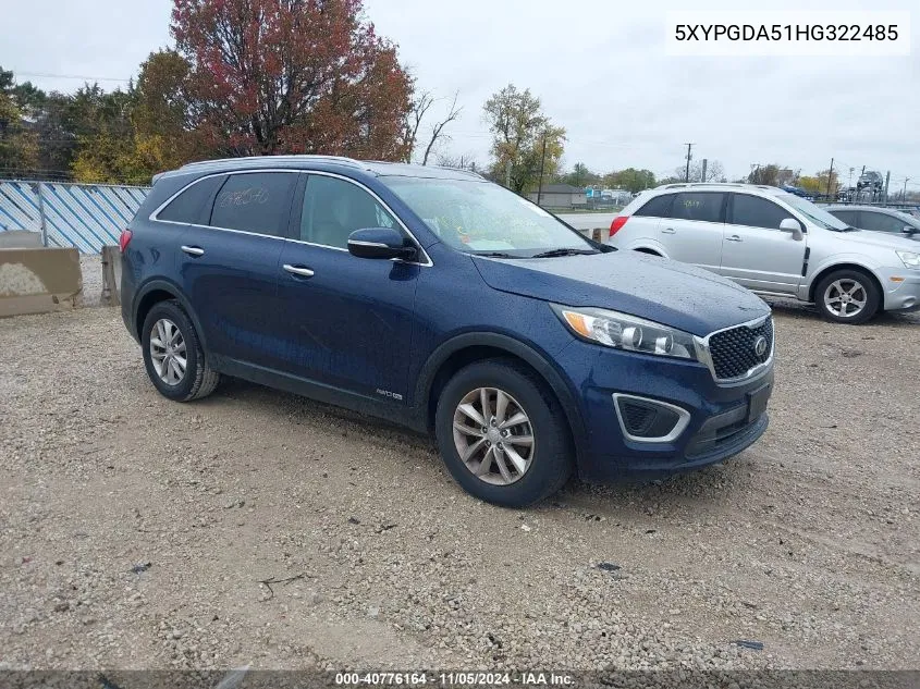 5XYPGDA51HG322485 2017 Kia Sorento Lx V6