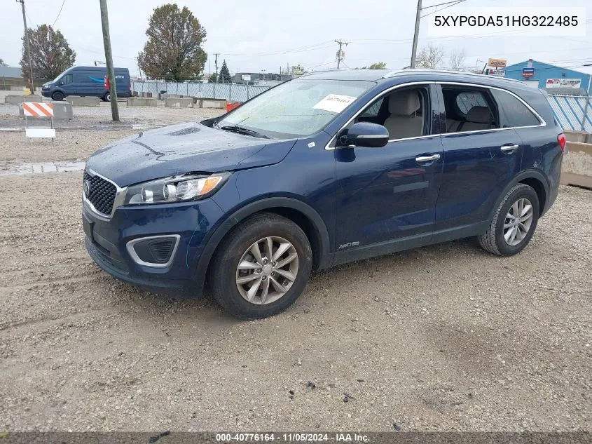 5XYPGDA51HG322485 2017 Kia Sorento Lx V6