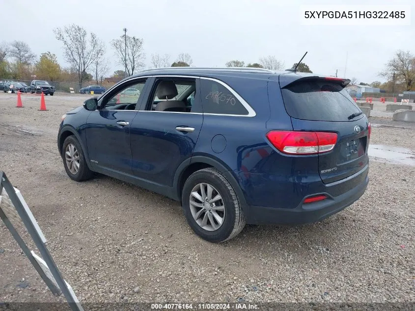 5XYPGDA51HG322485 2017 Kia Sorento Lx V6