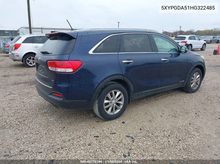 5XYPGDA51HG322485 2017 Kia Sorento Lx V6