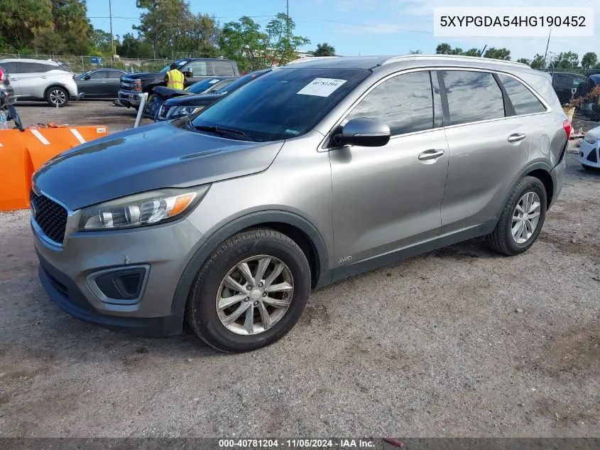 2017 Kia Sorento Lx V6 VIN: 5XYPGDA54HG190452 Lot: 40781204