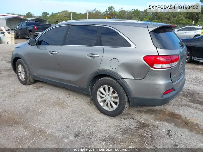 2017 Kia Sorento Lx V6 VIN: 5XYPGDA54HG190452 Lot: 40781204