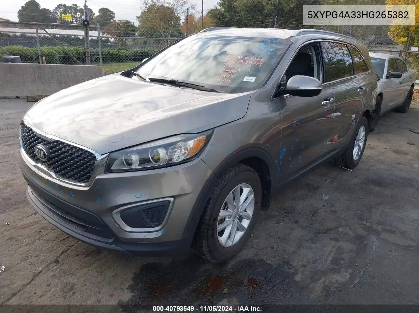 2017 Kia Sorento 2.4L Lx VIN: 5XYPG4A33HG265382 Lot: 40793549