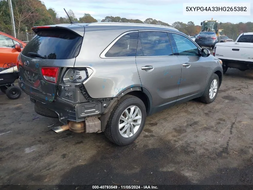 2017 Kia Sorento 2.4L Lx VIN: 5XYPG4A33HG265382 Lot: 40793549