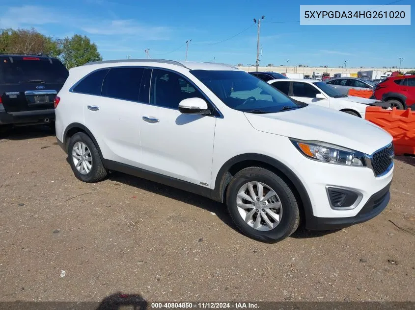 2017 Kia Sorento 2.4L Lx VIN: 5XYPGDA34HG261020 Lot: 40804850