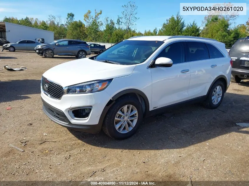 2017 Kia Sorento 2.4L Lx VIN: 5XYPGDA34HG261020 Lot: 40804850