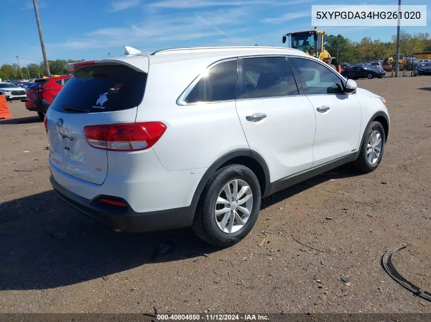 2017 Kia Sorento 2.4L Lx VIN: 5XYPGDA34HG261020 Lot: 40804850