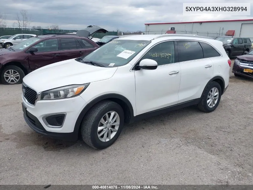 2017 Kia Sorento 2.4L Lx VIN: 5XYPG4A3XHG328994 Lot: 40814075