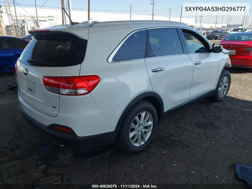 2017 Kia Sorento 3.3L Lx VIN: 5XYPG4A53HG296777 Lot: 40826076