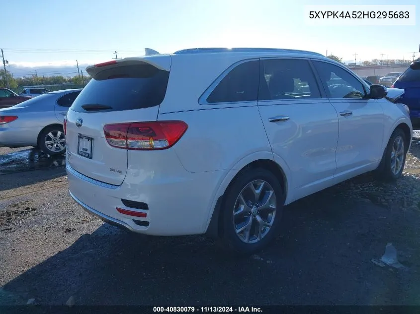 2017 Kia Sorento 3.3L Sx VIN: 5XYPK4A52HG295683 Lot: 40830079