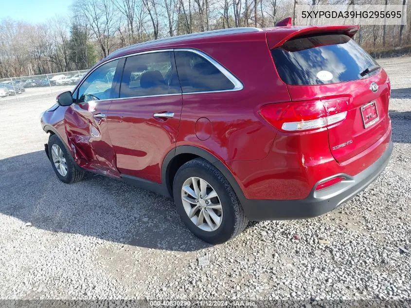 2017 Kia Sorento 2.4L Lx VIN: 5XYPGDA39HG295695 Lot: 40830290