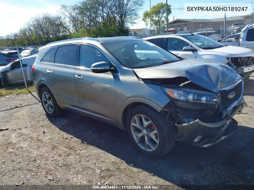 2017 Kia Sorento 3.3L Sx VIN: 5XYPK4A50HG189247 Lot: 40834401