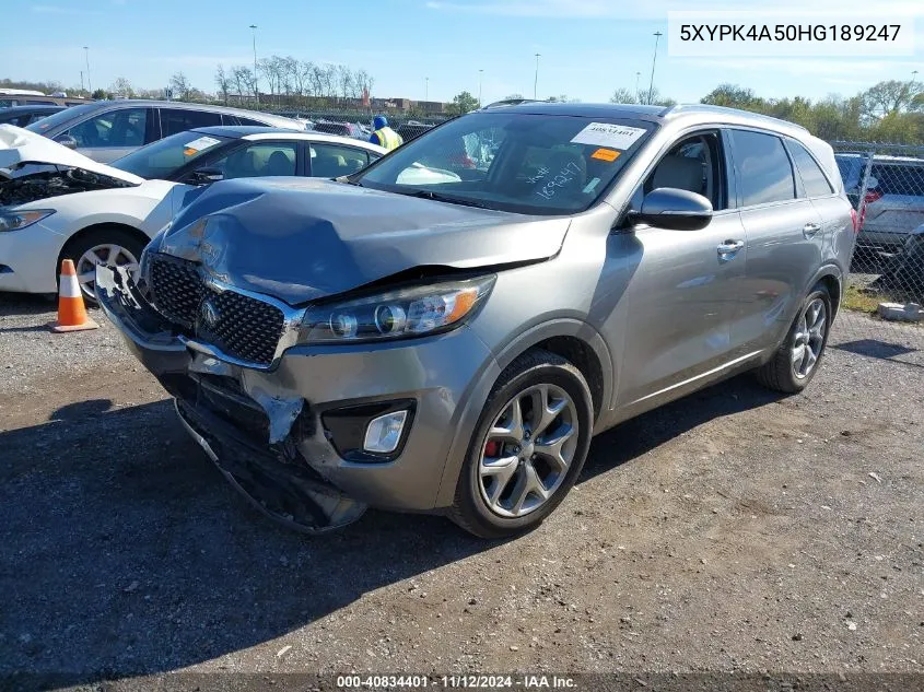 2017 Kia Sorento 3.3L Sx VIN: 5XYPK4A50HG189247 Lot: 40834401