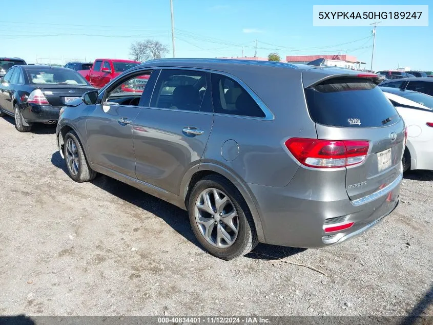 2017 Kia Sorento 3.3L Sx VIN: 5XYPK4A50HG189247 Lot: 40834401