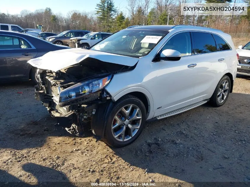 2017 Kia Sorento 3.3L Sx VIN: 5XYPKDA5XHG204594 Lot: 40838594