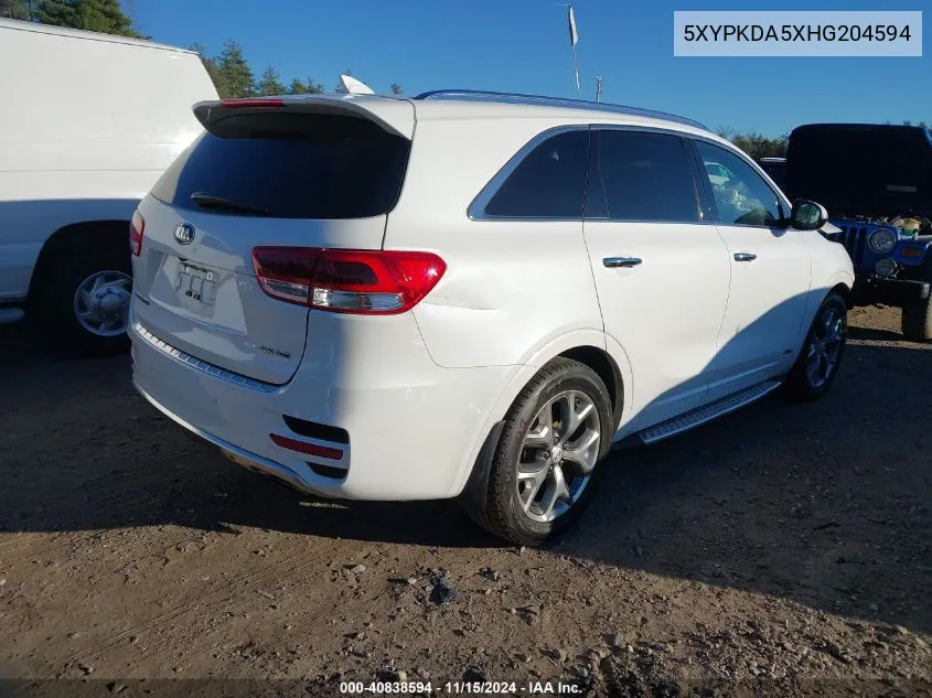 2017 Kia Sorento 3.3L Sx VIN: 5XYPKDA5XHG204594 Lot: 40838594