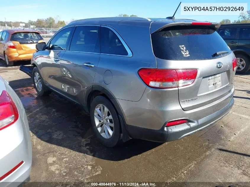 2017 Kia Sorento 3.3L Lx VIN: 5XYPG4A57HG292649 Lot: 40844976