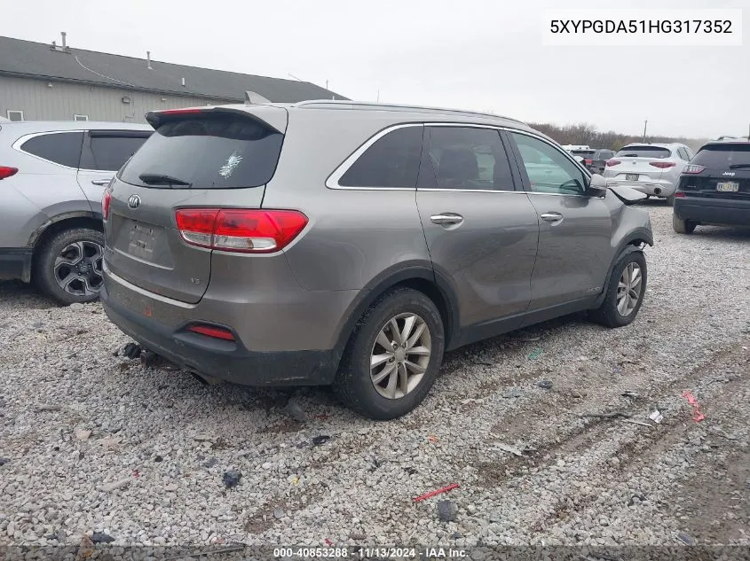 2017 Kia Sorento 3.3L Lx VIN: 5XYPGDA51HG317352 Lot: 40853288