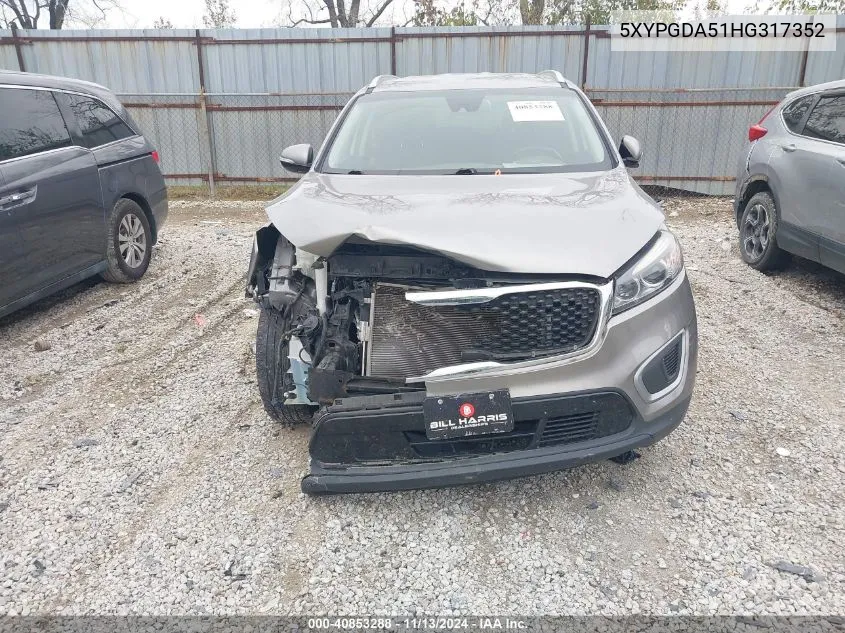 2017 Kia Sorento 3.3L Lx VIN: 5XYPGDA51HG317352 Lot: 40853288