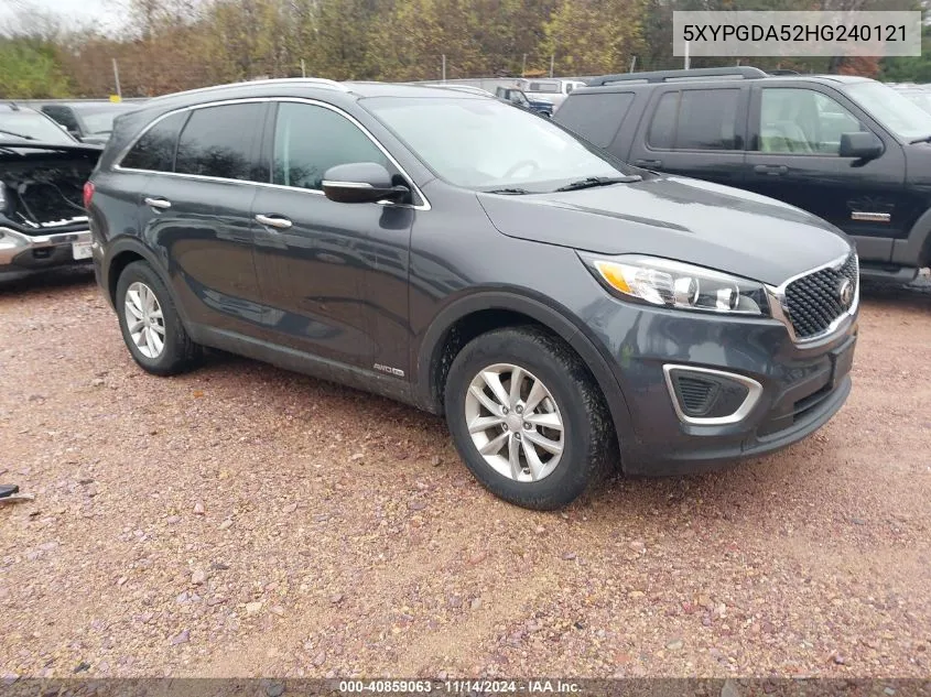 2017 Kia Sorento 3.3L Lx VIN: 5XYPGDA52HG240121 Lot: 40859063