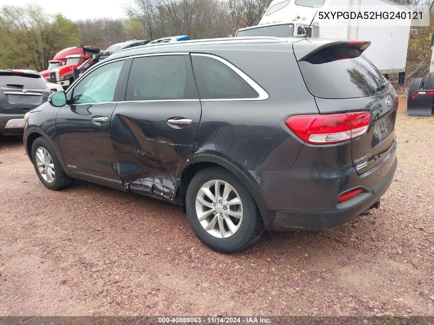 2017 Kia Sorento 3.3L Lx VIN: 5XYPGDA52HG240121 Lot: 40859063